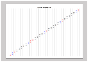 2027年左下始まりの斜めカレンダー（Excel）無料テンプレート｜A4横・メモ欄付き・12か月対応