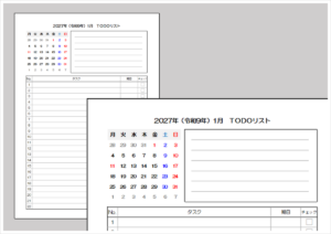 2027年ToDo月曜始まりカレンダー Excel無料テンプレート